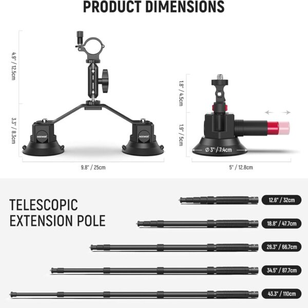 ⁦NEEWER CA065 Triple Suction Cup Car Mount⁩ - الصورة ⁦5⁩