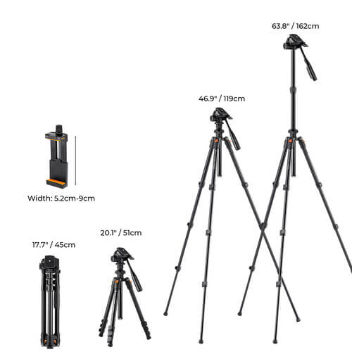 K&F Concept KF09.115V1 Lightweight Video Travel O234AO+BV01 Tripod with Smartphone Clamp - Image 6