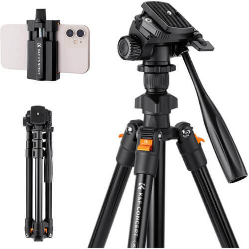 K&F Concept KF09.115V1 Lightweight Video Travel O234AO+BV01 Tripod with Smartphone Clamp - Image 5