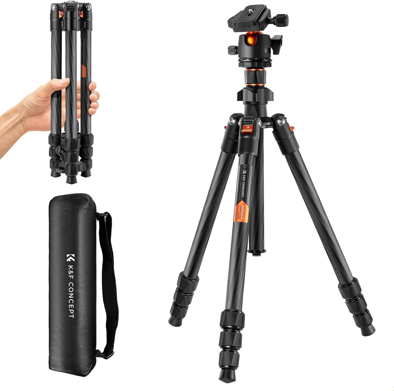 K&F Carbon Fiber 4 Section KF09123 Tripod Load Capacity 8kg O254C2 and BH-36