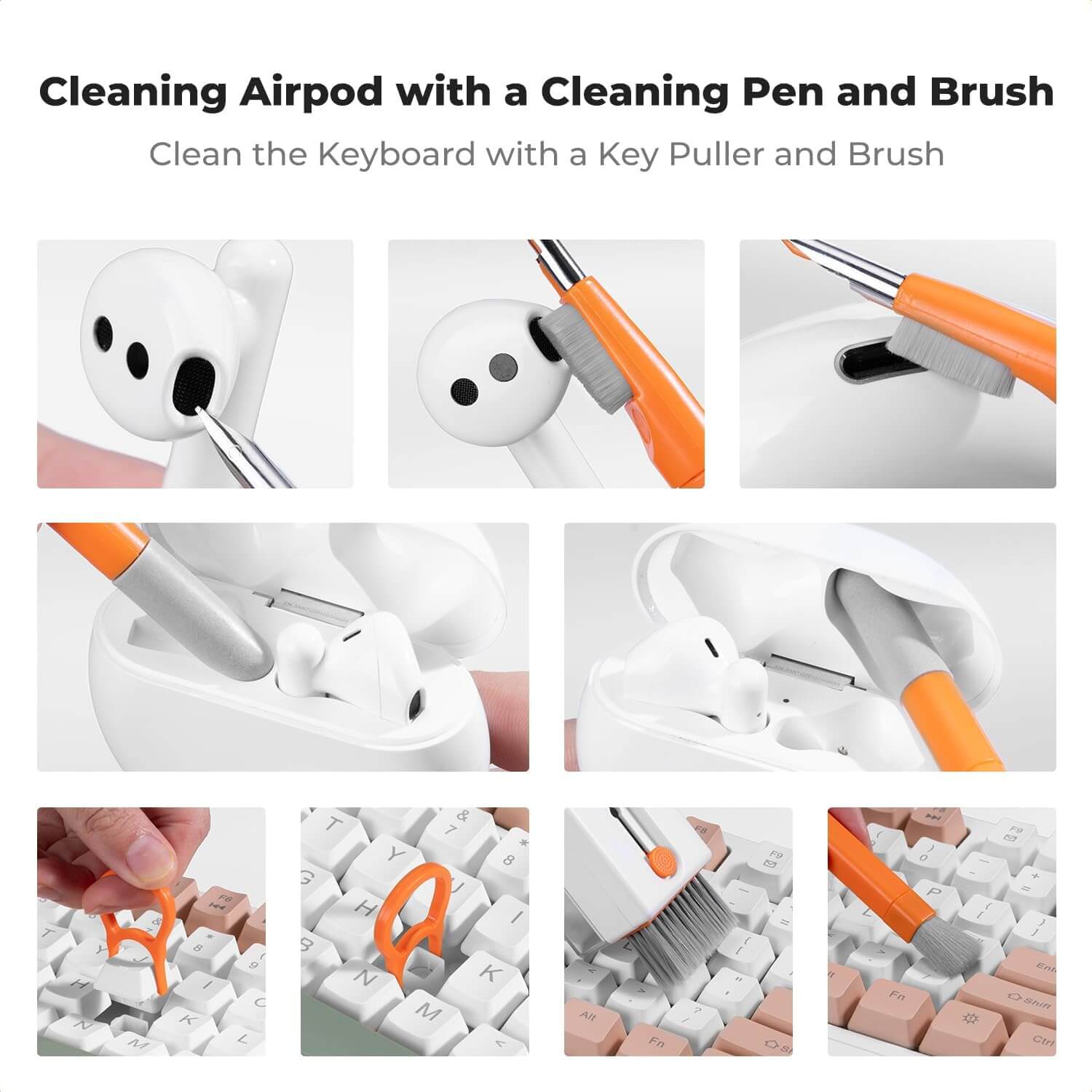 K&F Concept 11-in-1 Electronics and Keyboard Cleaning Kit with 60ml Solution Multi-Functional Brush Set for Devices - Image 2