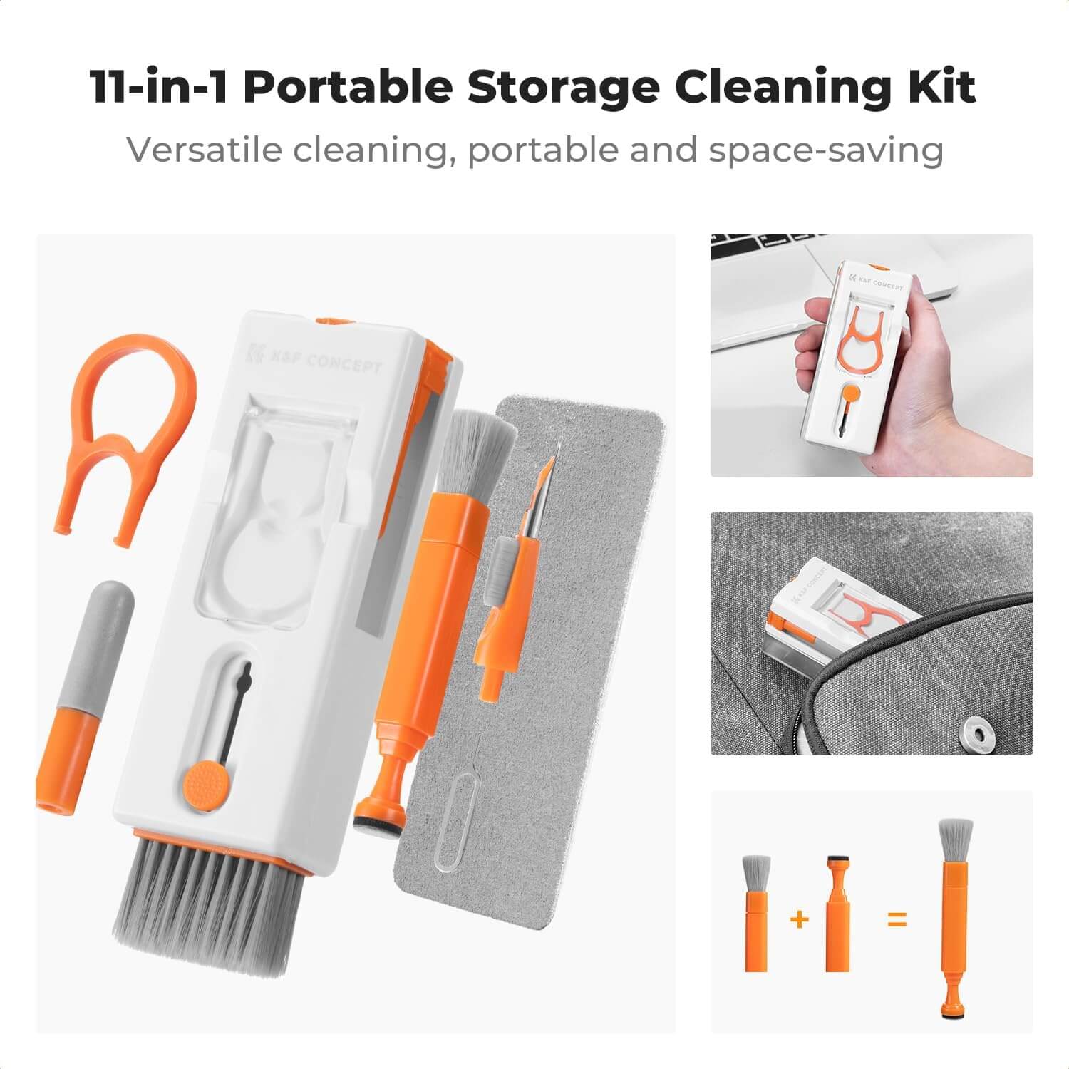 K&F Concept 11-in-1 Electronics and Keyboard Cleaning Kit with 60ml Solution Multi-Functional Brush Set for Devices - Image 4