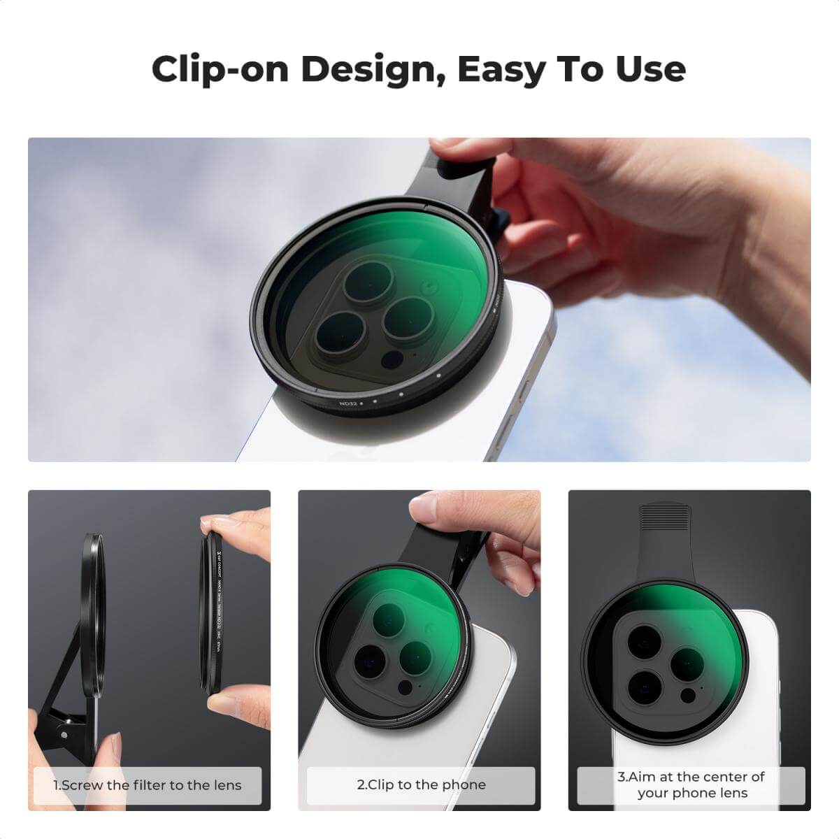 K&F Concept 67mm Clip-on ND2-32 Phone Camera Lens Filter Kit - Image 6