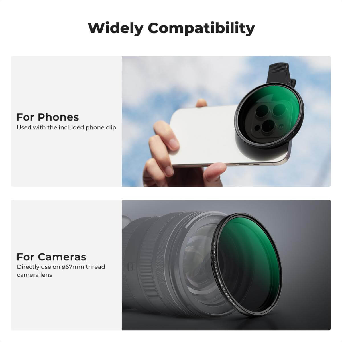 K&F Concept 67mm Clip-on ND2-32 Phone Camera Lens Filter Kit - Image 3