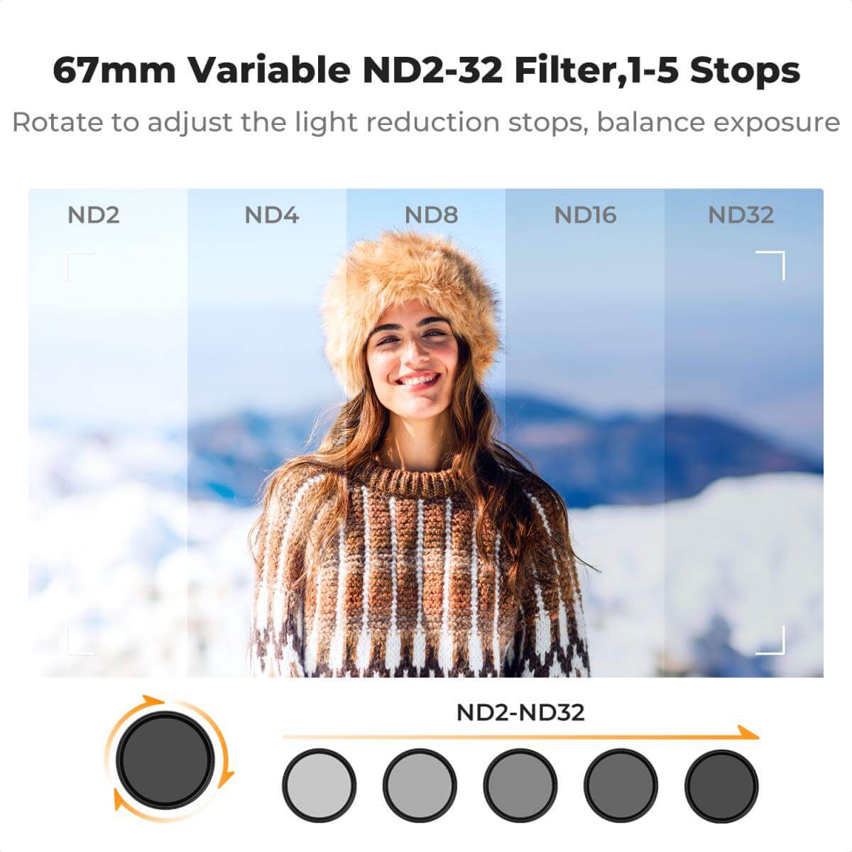 K&F Concept 67mm Clip-on ND2-32 Phone Camera Lens Filter Kit - Image 4