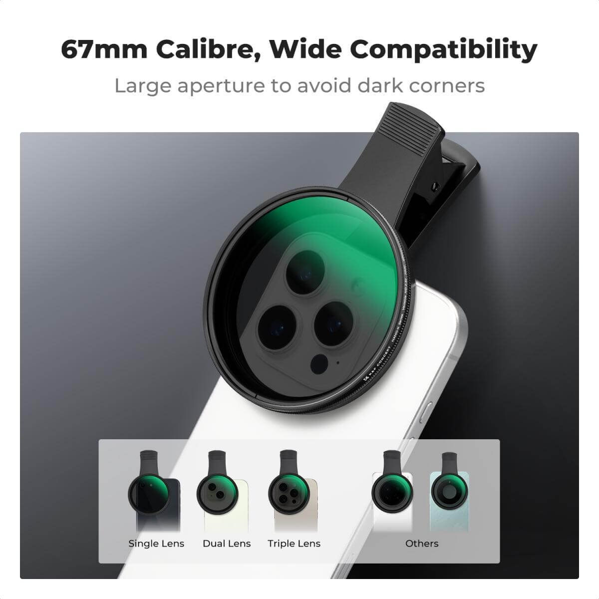 K&F Concept 67mm Clip-on ND2-32 Phone Camera Lens Filter Kit - Image 7
