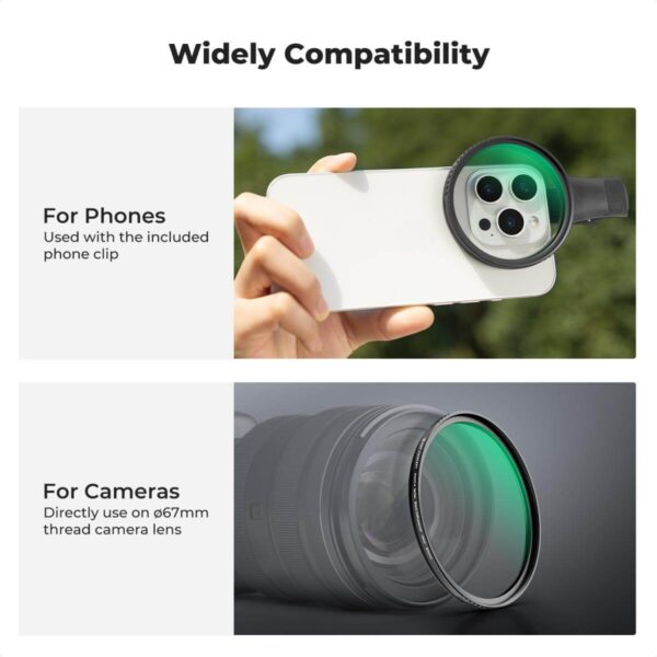 ⁦K&F Concept 67mm Clip on CPL & Black Mist 1/4 2 in 1 Phone Camera Lens Filter Kit⁩ - الصورة ⁦5⁩