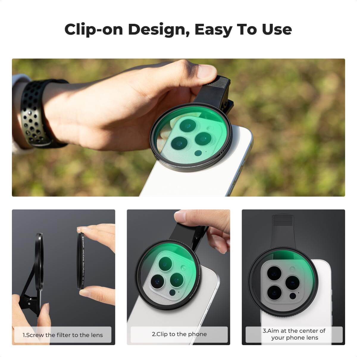 K&F Concept 67mm Clip on Black Mist 1/8 Phone Camera Lens Filter Kit - الصورة 5