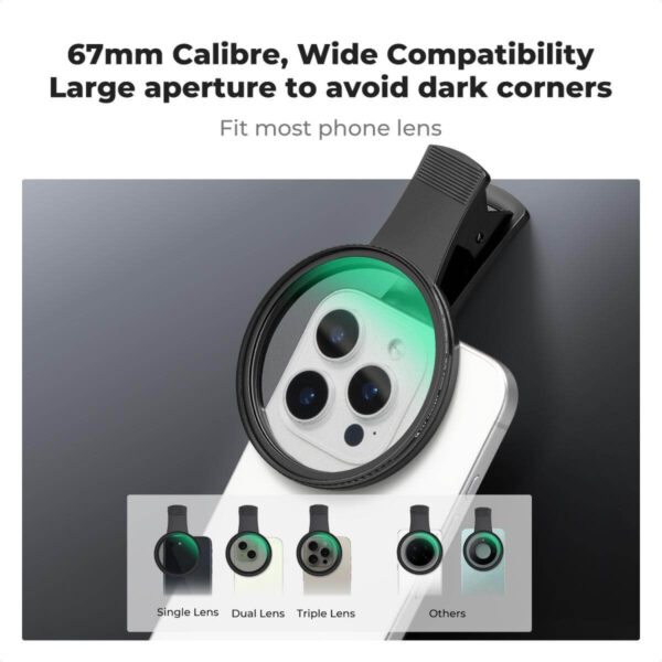 ⁦K&F Concept 67mm Clip on CPL & Black Mist 1/4 2 in 1 Phone Camera Lens Filter Kit⁩ - الصورة ⁦3⁩