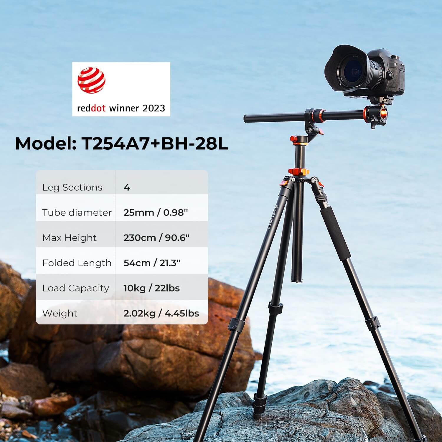 K&F Aluminum 4 Section KF09119 Tripod Load Capacity 10kg T254A7 and BH 28L - الصورة 5