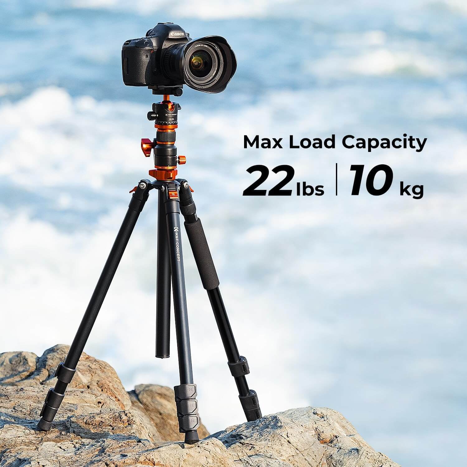 K&F Aluminum 4 Section KF09119 Tripod Load Capacity 10kg T254A7 and BH 28L - الصورة 4