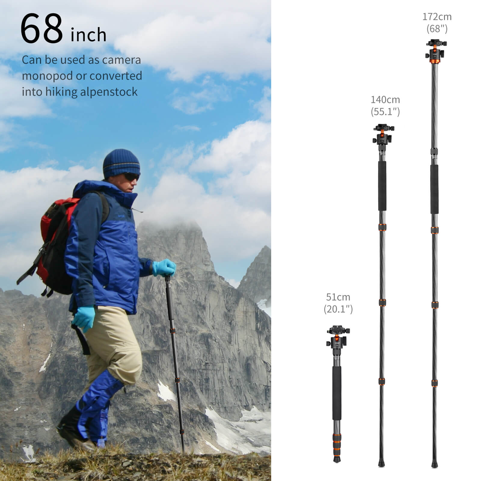 K&F Aluminum 4 Section KF09090V1 Tripod Load Capacity 10kg T254A4 and BH 28L - الصورة 3