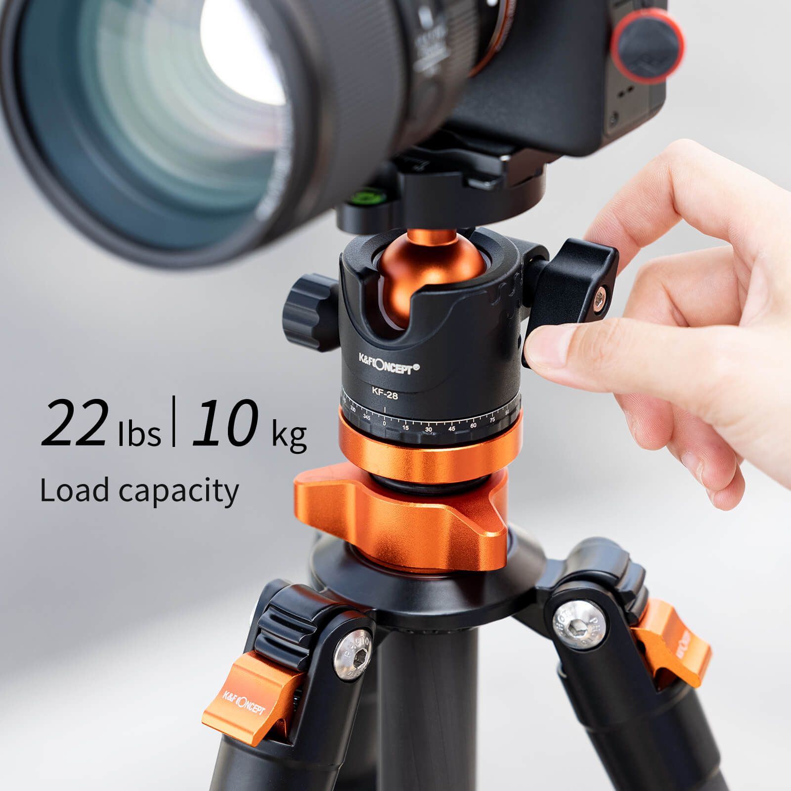 K&F Aluminum 4 Section KF09090V1 Tripod Load Capacity 10kg T254A4 and BH 28L - الصورة 5