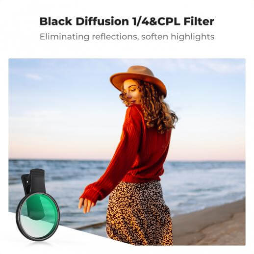K&F Concept 67mm Clip on CPL & Black Mist 1/4 2 in 1 Phone Camera Lens Filter Kit - الصورة 6