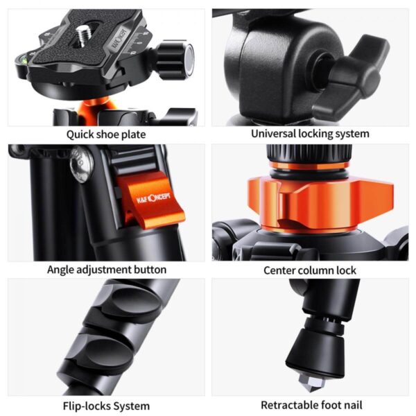 K&F Aluminum 4Section KF09087V6 Tripod Load Capacity 10kg O234A7 and BH 28L - Image 4