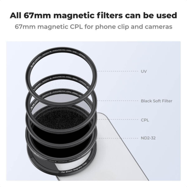 ⁦K&F Concept 67mm CPL Magnetic Phone Lens Filter Kit⁩ - الصورة ⁦4⁩