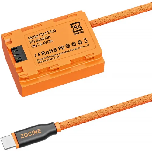 ZGCINE USB-C PD to Sony NP-FZ100 Dummy Battery with Braided Wire 23.6-PD-FZ100