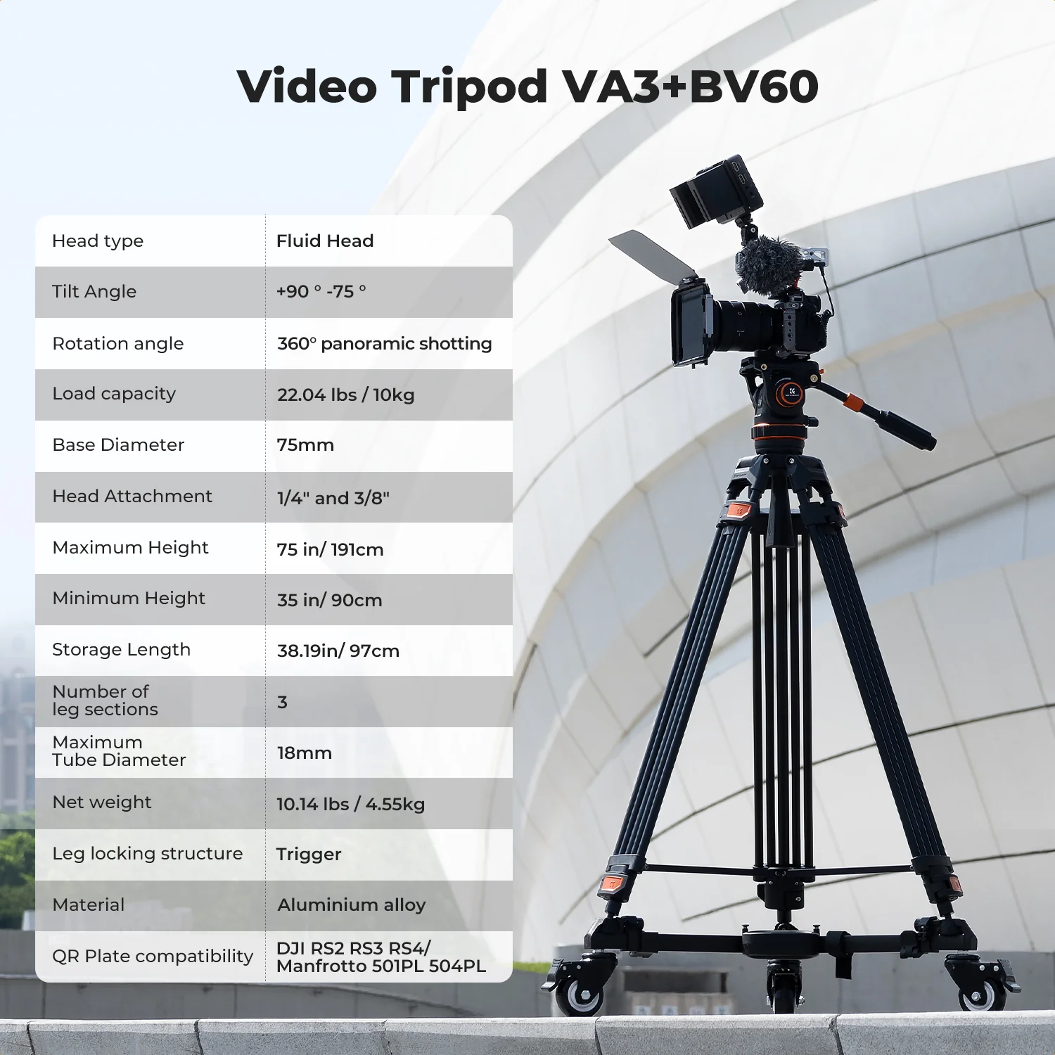 K&F Concept Professional Video Tripod with Fluid Head KF09.148v1 - الصورة 5