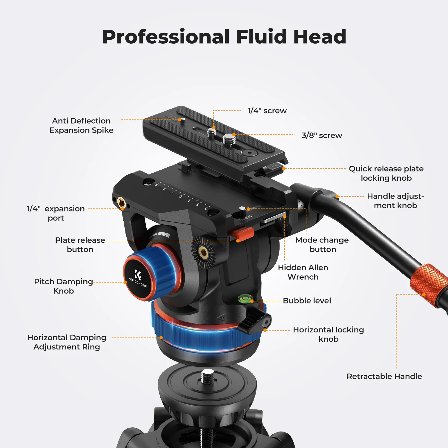 K&F Concept Professional Video Tripod with Fluid Head KF09.148v1 - الصورة 4