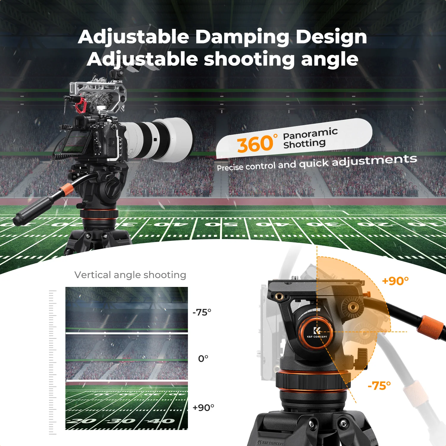 K&F Concept Professional Video Tripod with Fluid Head KF09.148v1 - الصورة 2