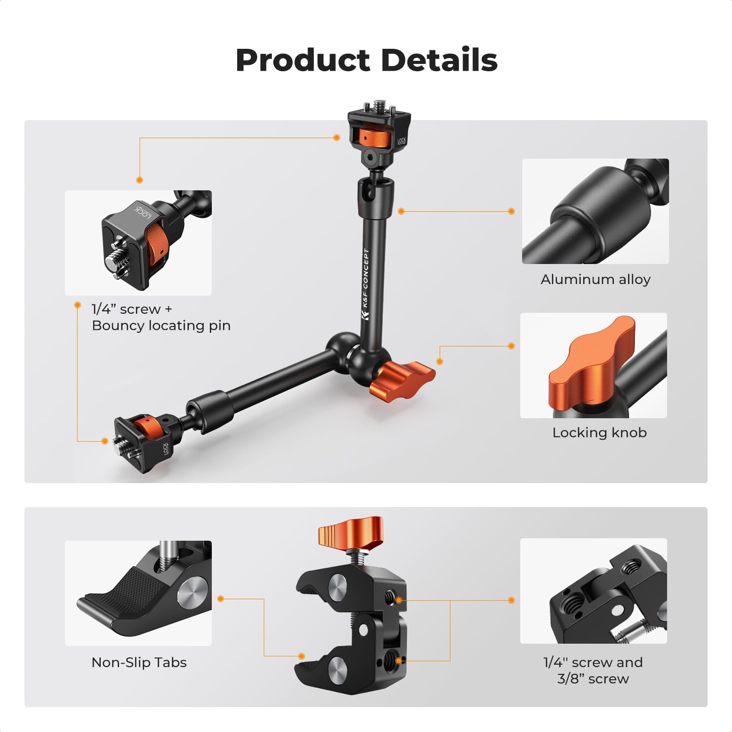 K&F Concept 11 inch Magic Arm with Super Clamp KF31.132 - الصورة 3