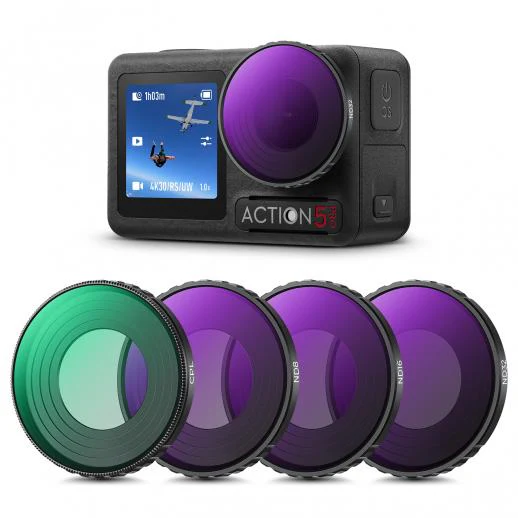 K&F Concept DJI Osmo Action 4 and 5 Pro Camera Filter Set-CPL and ND8-16-32 HD Glass-Metal Frame