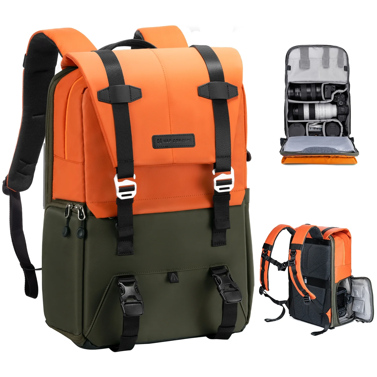 K&F Concept 20L Camera Backpack- Lightweight Large Capacity Camera Bag with Rain Cover for Laptop-Orange
