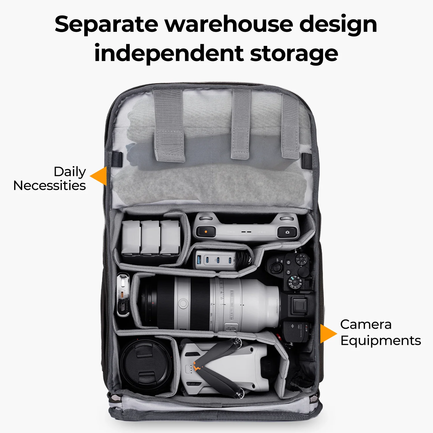 K&F Concept 20L Camera Backpack- Lightweight Large Capacity Camera Bag with Rain Cover for Laptop-Orange - Image 6