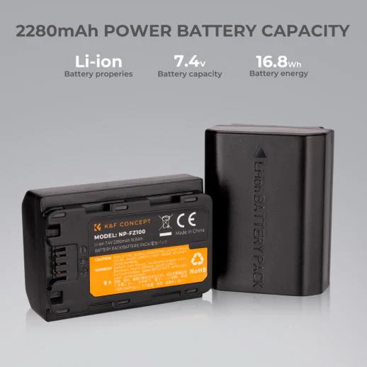 K&F Concept NP-FZ100 Dual Battery and Charger Set for Sony Alpha Cameras (2280mAh- Micro USB) - Image 5