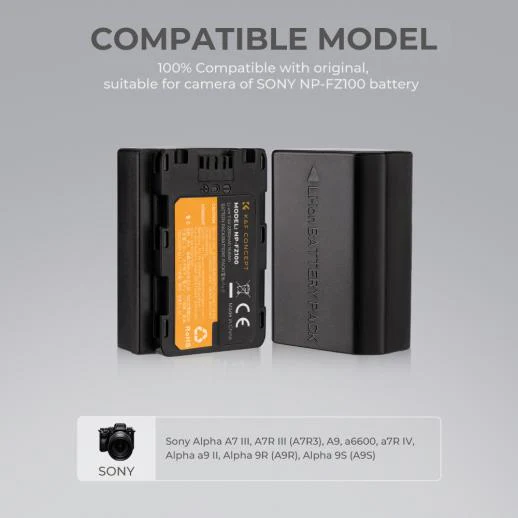 K&F Concept NP-FZ100 Dual Battery and Charger Set for Sony Alpha Cameras (2280mAh- Micro USB) - Image 4