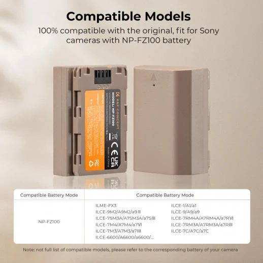 K&F Concept NP-FZ100 Battery with USB Type C Fast Charging 2280mAh Camera Battery for Sony - Image 4