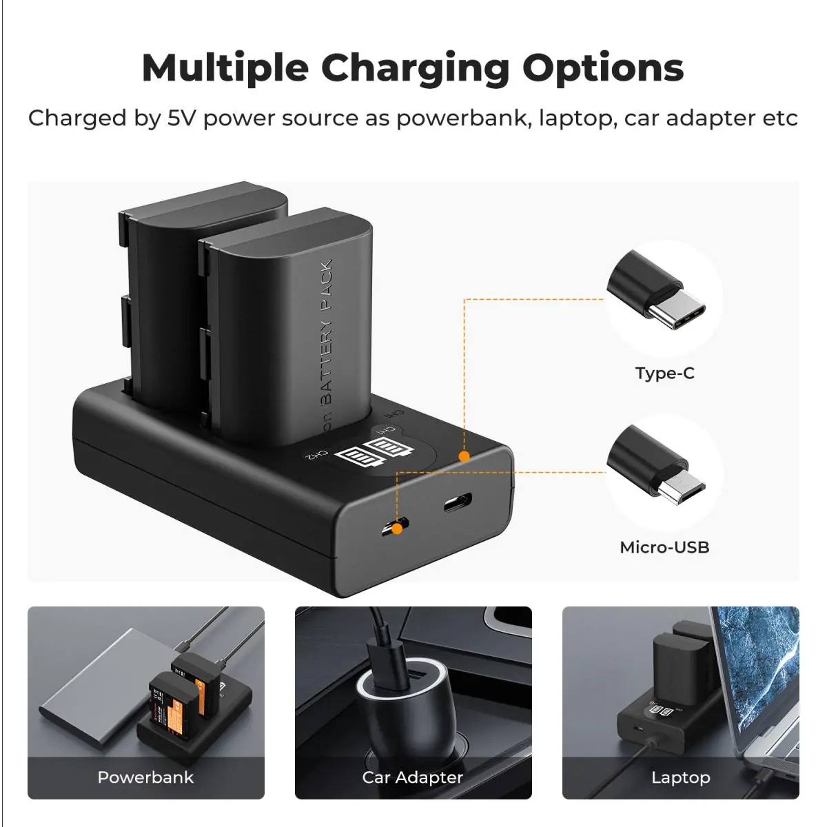 K&F Concept LP-E6P 2-Pack Battery and Dual USB Charger for Canon camera - Image 5
