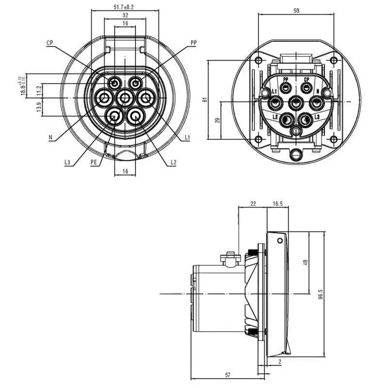 Generic Certificated EV Charging Type 2 Station Socket Female 32A -3-Phase - الصورة 2