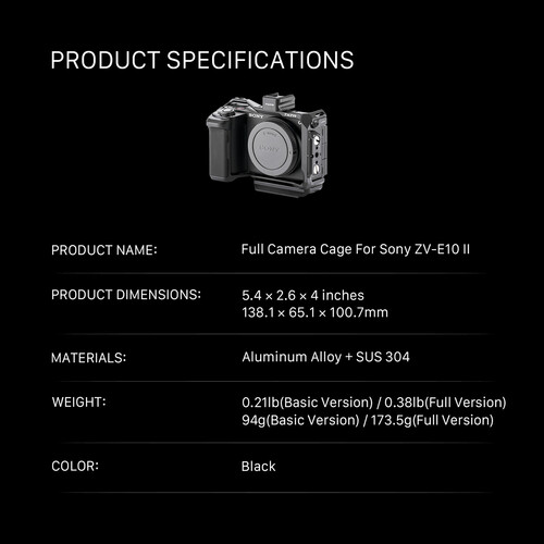 Tilta Full Camera Cage for Sony ZV-E10 II -Black - Image 2