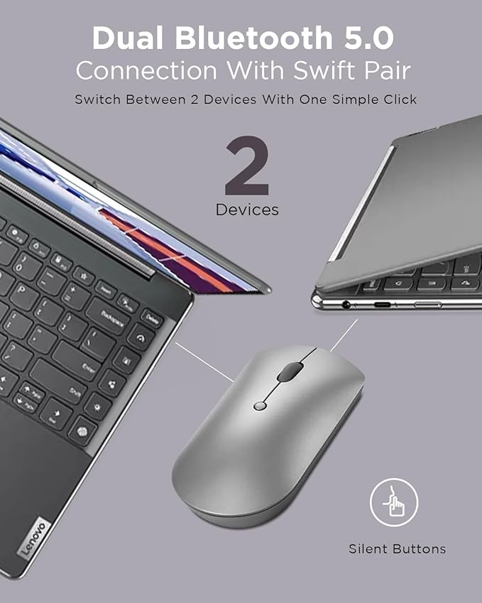 Lenovo 600 Bluetooth Silent Mouse Dual-host Bluetooth 5.0 to switch between 2 devices- Iron Grey - Image 6