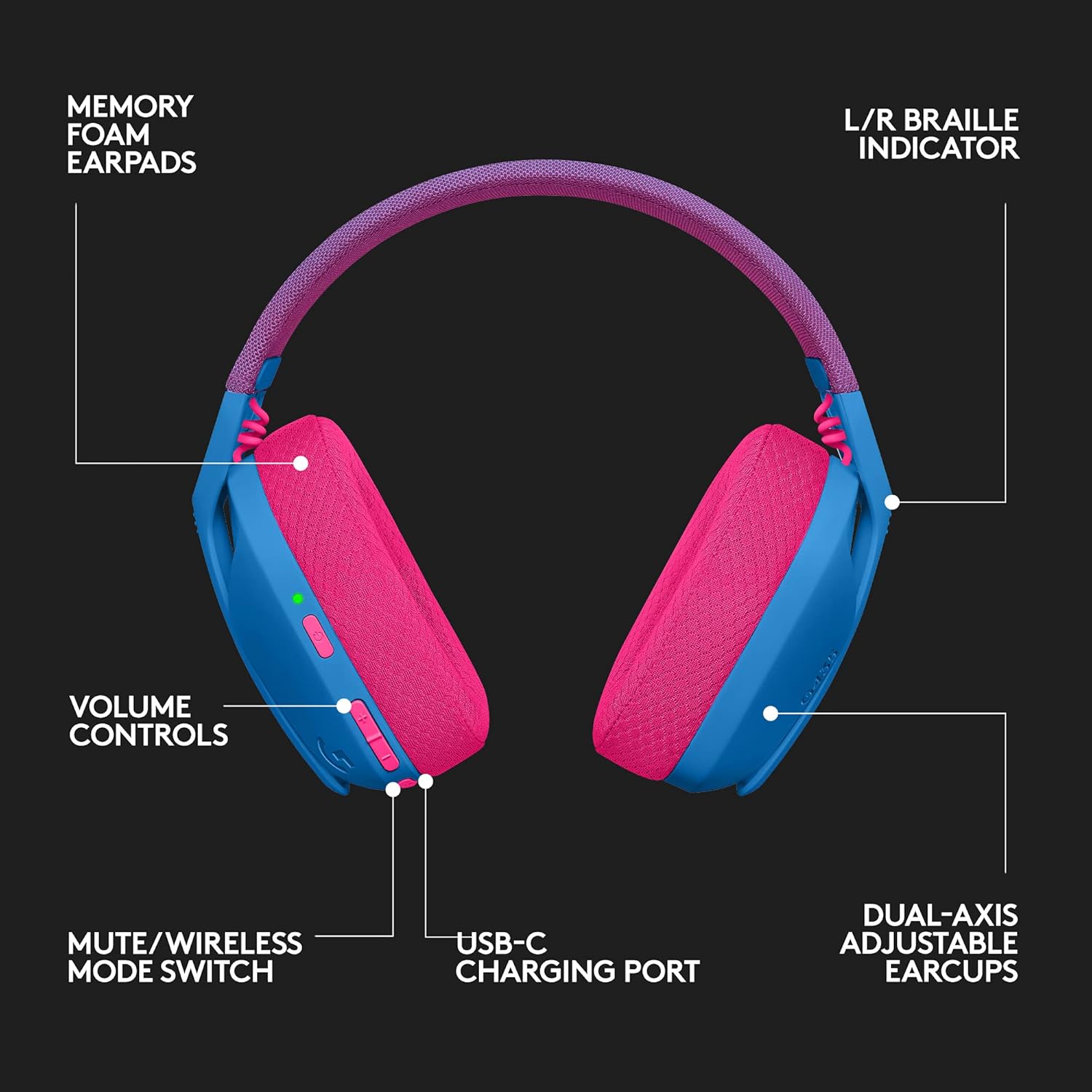 Logitech G435 LIGHTSPEED Wireless Gaming Headset - Blue and Pink - الصورة 6