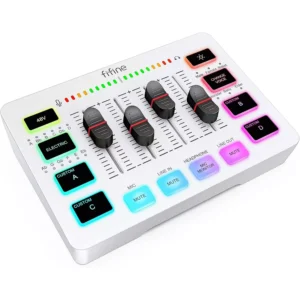 FIFINE SC3 Gaming Audio Mixer with XLR and 48V Phantom Power - White