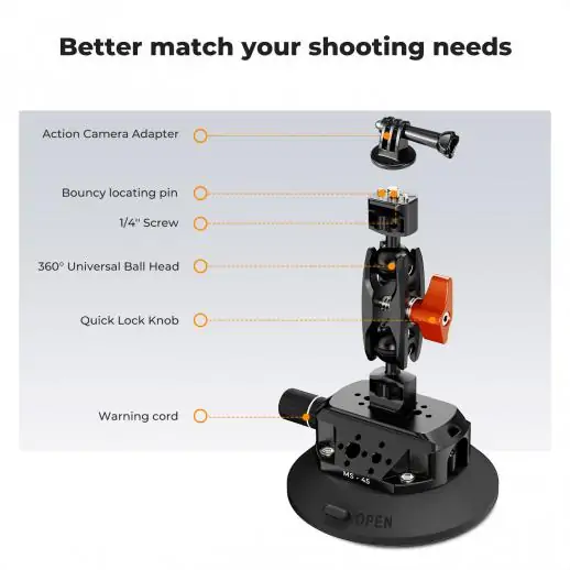 K&F Concept 4.5 inch Suction Cup Camera Mount with Magic Arm - الصورة 3