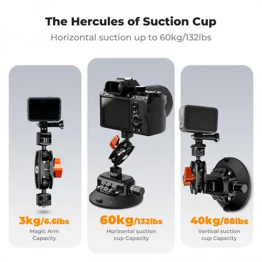 K&F Concept 4.5 inch Suction Cup Camera Mount with Magic Arm - الصورة 5