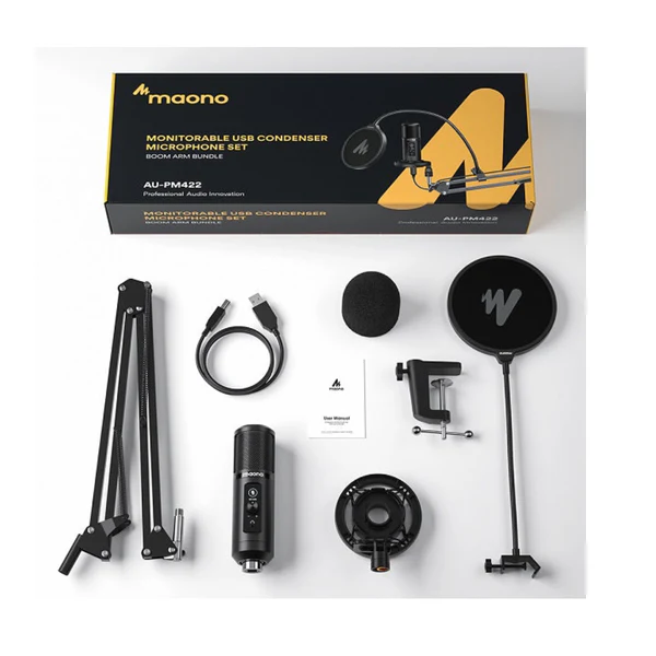 Maono AU-PM422 Monitorable USB Condenser Microphone Set Boom ARM Bundle - Image 7