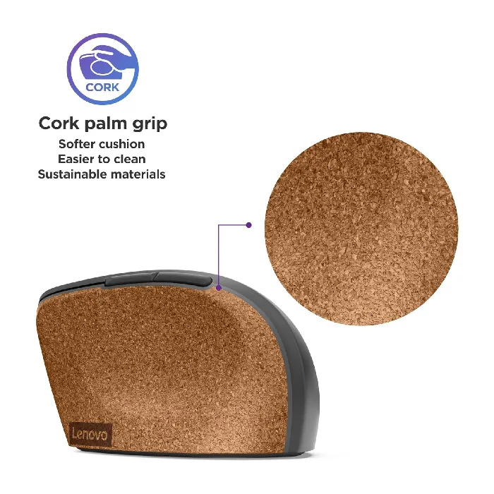 Lenovo Go Wireless Vertical Mouse - Storm grey with natural cork - Image 2