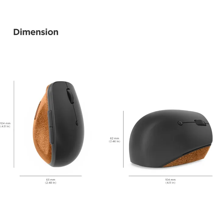 Lenovo Go Wireless Vertical Mouse - Storm grey with natural cork - Image 5