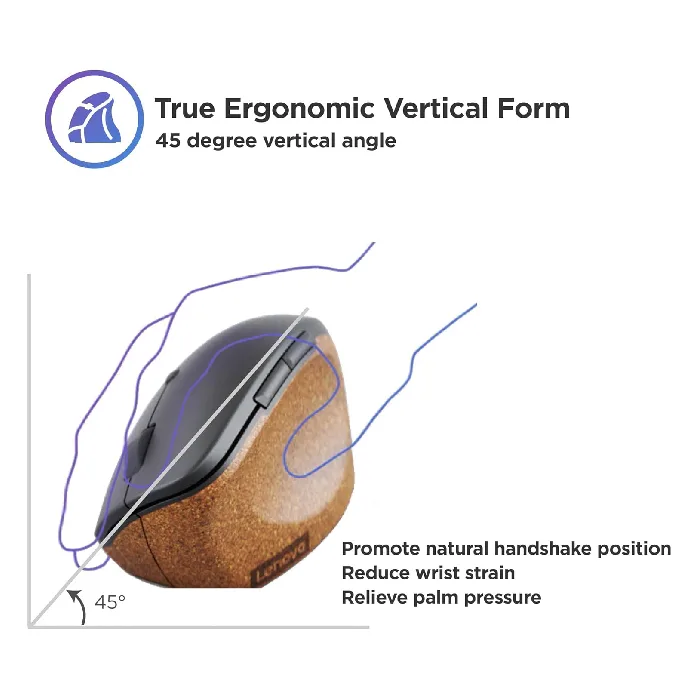 Lenovo Go Wireless Vertical Mouse - Storm grey with natural cork - Image 3