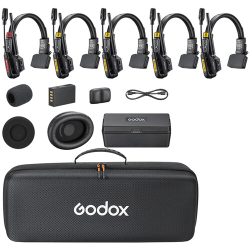 Godox SkyTalk Air 5S 5-Person Full-Duplex Wireless Intercom Headset System - 2.4 GHz