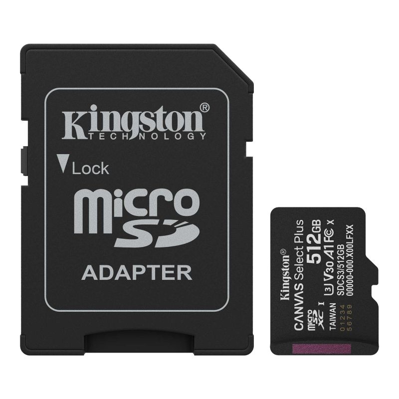 Kingston Canvas Select Plus MicroSD Memory Card, 512GB, 150MB/S, SDCS3 - Black