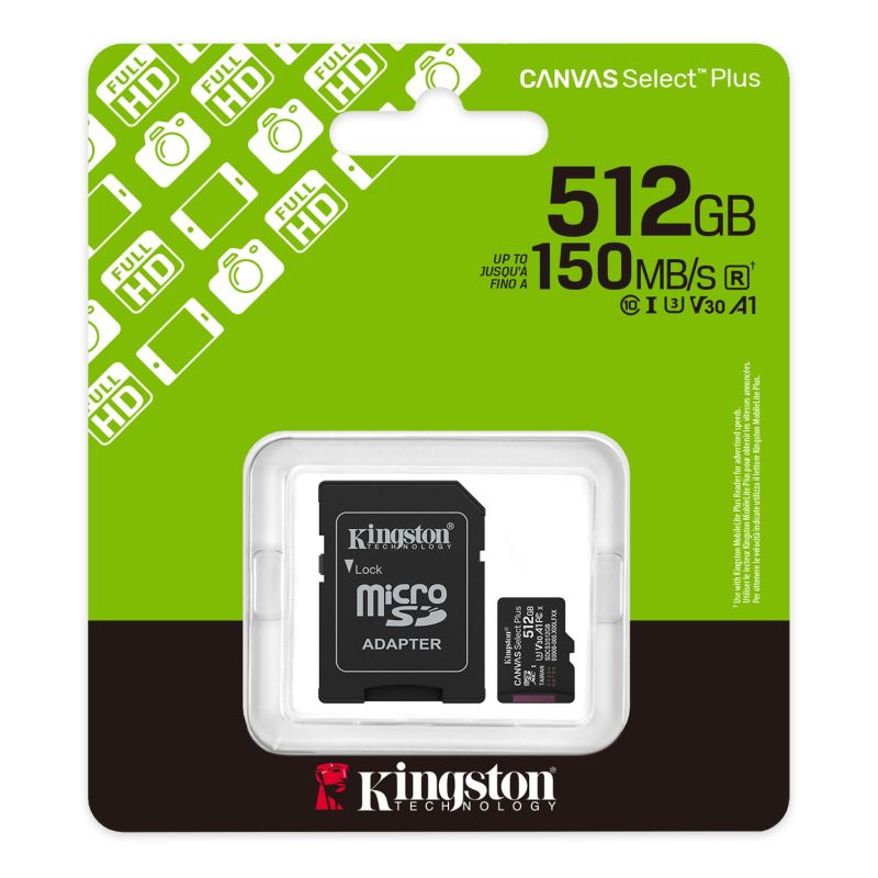 Kingston Canvas Select Plus MicroSD Memory Card, 512GB, 150MB/S, SDCS3 - Black - الصورة 2