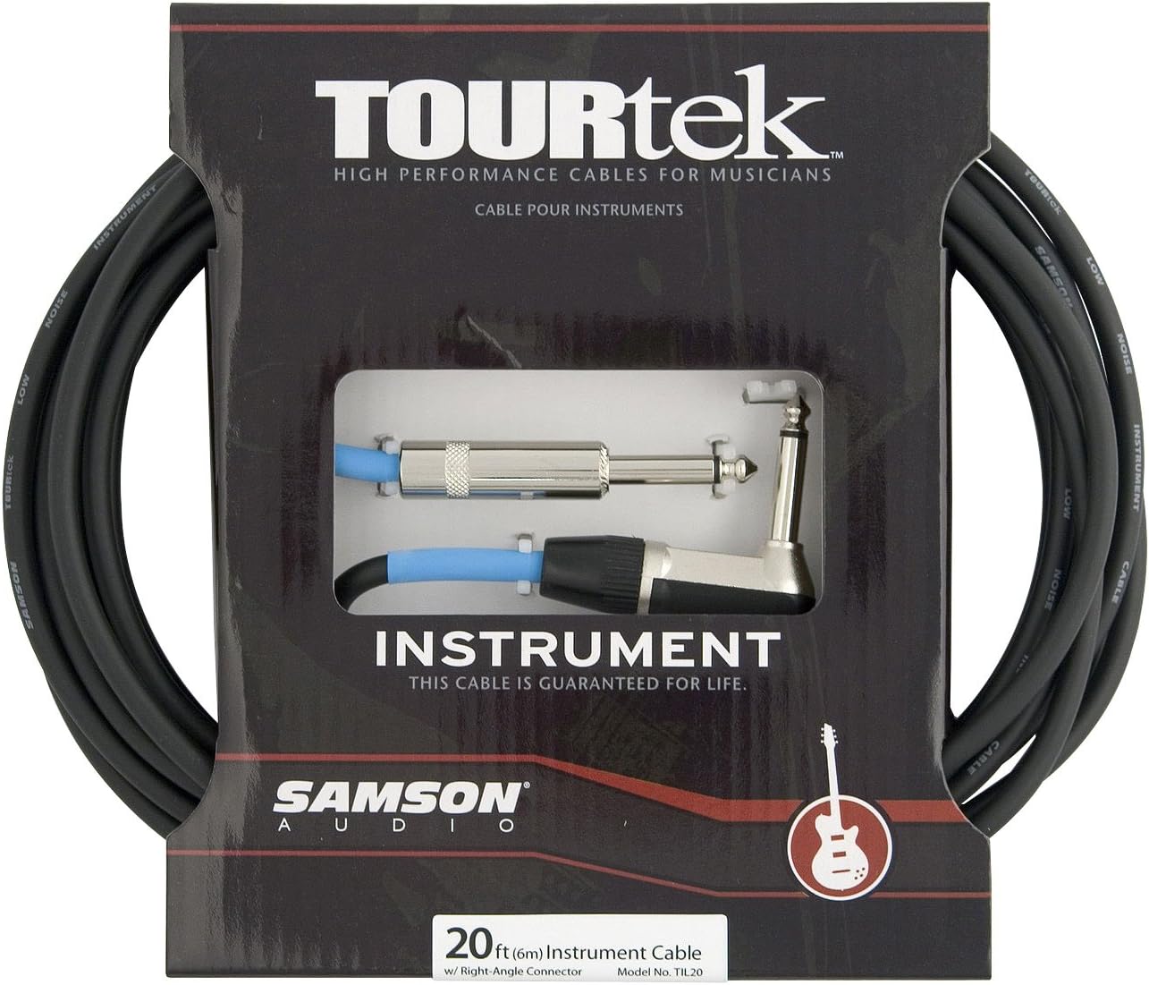 Samson TIL20 20 ft Tourtek Instrument Cable with 1 Right Angle Connector