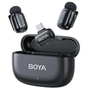 BOYA Mini-14 Tiny Wireless Microphone System 2-Person With USB-C Connector For Android/iOS Devices  2.4 GHz- Black