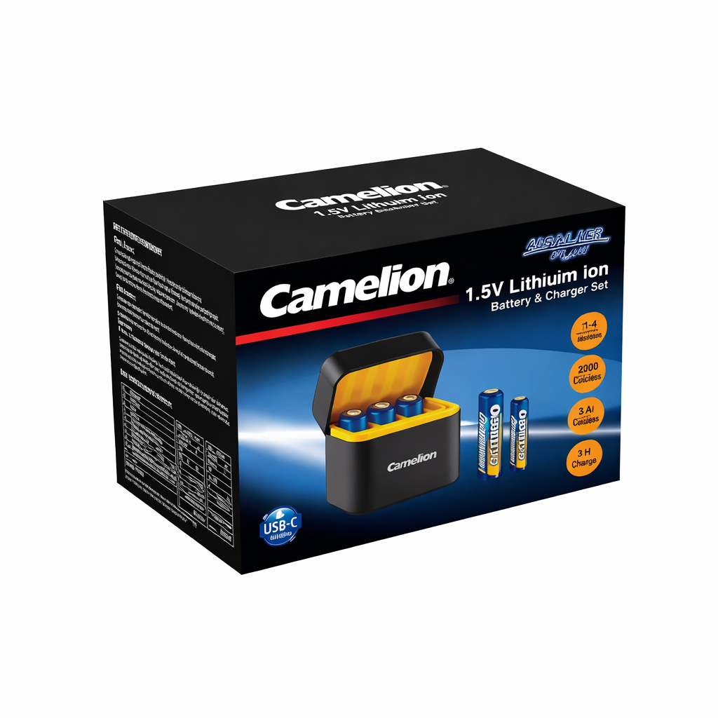 Camelion 1.5V AA Lithium-Ion Rechargeable Batteries with USB-C Charger (4-Pack)