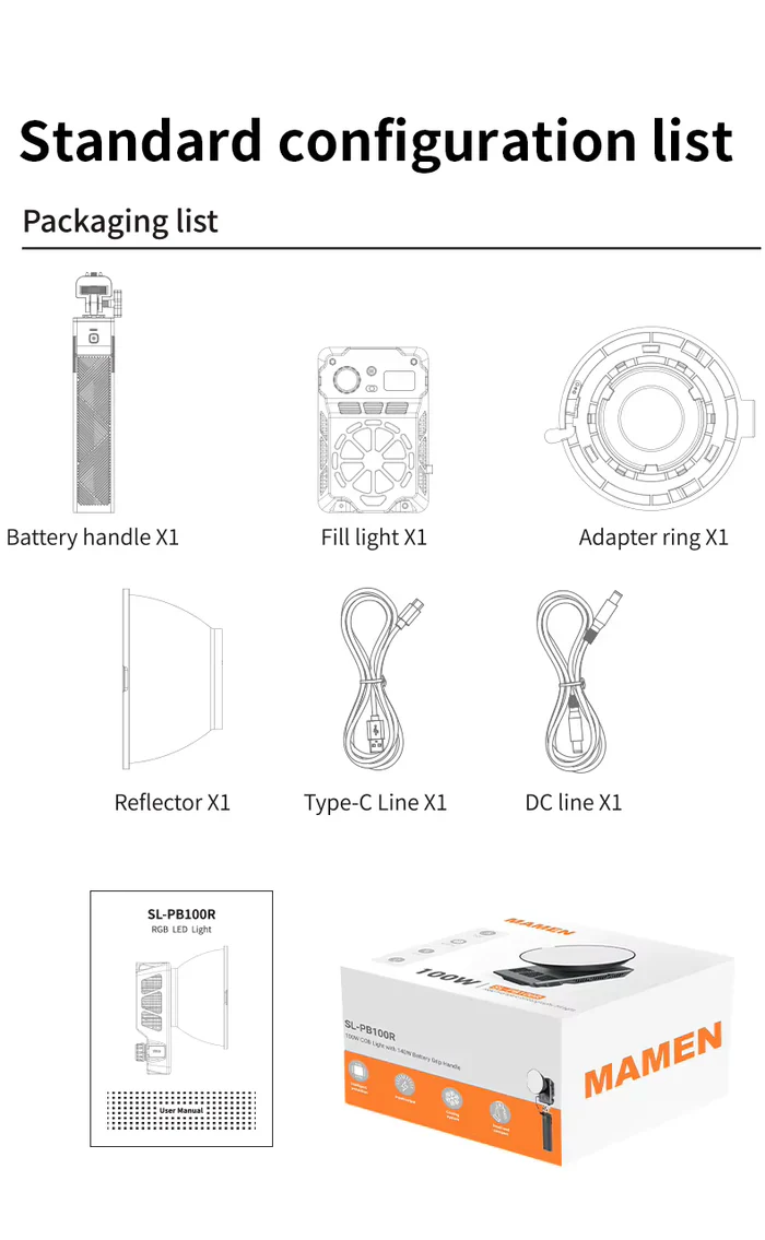 Mamen 100W RGB LED COB Professional LED Video Light with 140W Power Supply Handle - Image 11